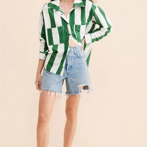 Agolde Stella Light Blue Distressed High-Rise Denim Shorts